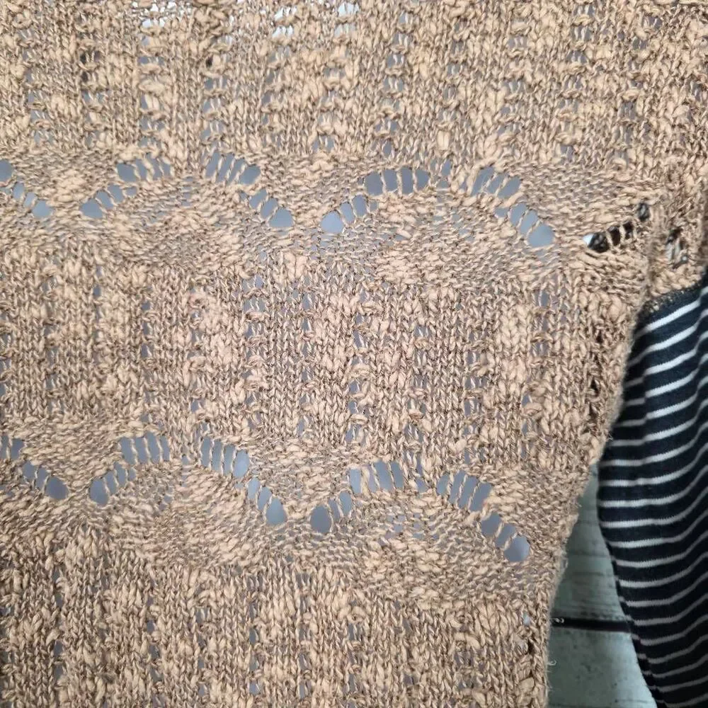 BKE S Tan Knit Sweater with Striped Long Sleeves